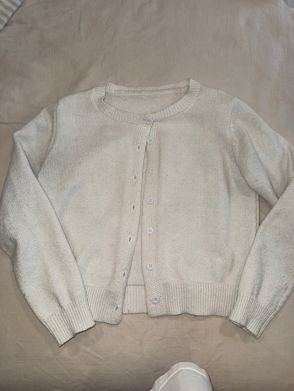 Women's cream knit button-up cardigan sweater